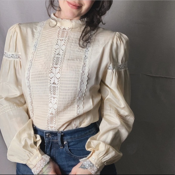 Vintage Tops | Vintage Royal Silk Victorian Ivory Lace Blouse | Poshmark